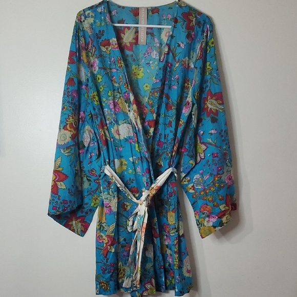 Plum Pretty Sugar Floral Cotton Belted Kimono Robe Size Large BoHo Womens - Picture 1 of 10